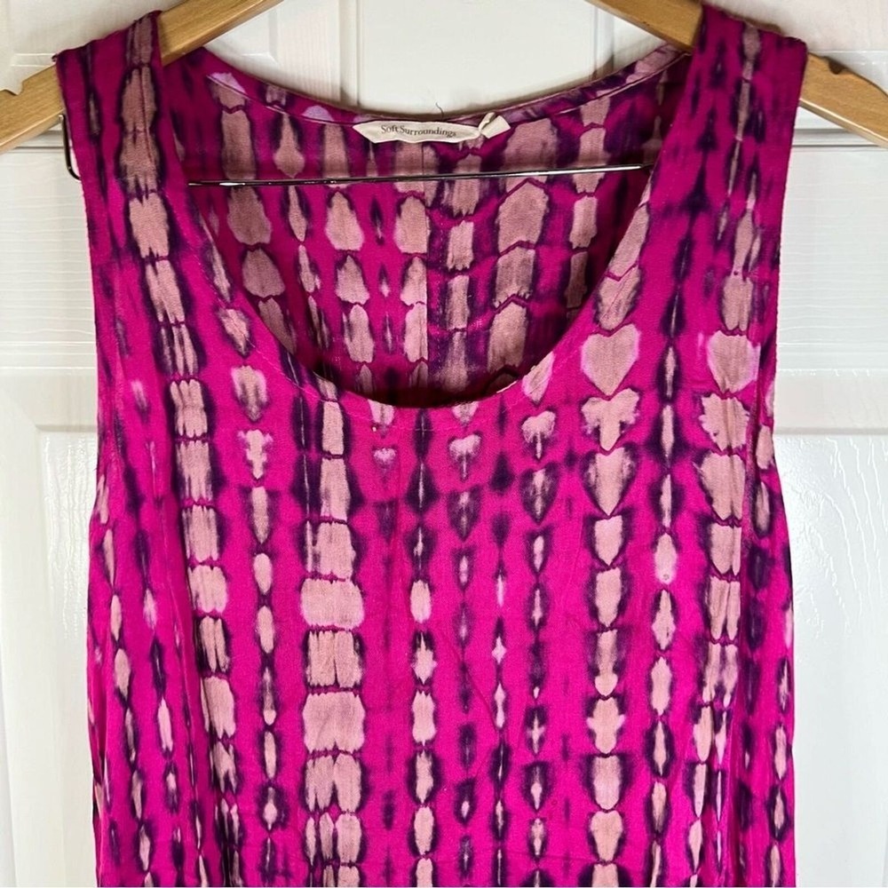 Soft Surroundings Tie Dye Flowy Dress Sz PM 100% Rayon Asymmetrical Boho - Picture 5 of 9